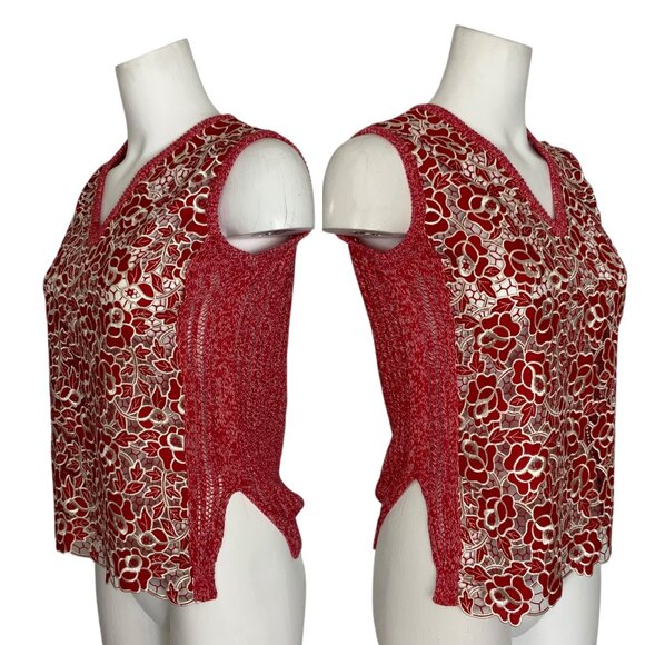 Marco De Vincenzo Sweater Tank Vest 40 US/4 Red Crochet Lace Sleeveless V-Neck - Picture 3 of 13